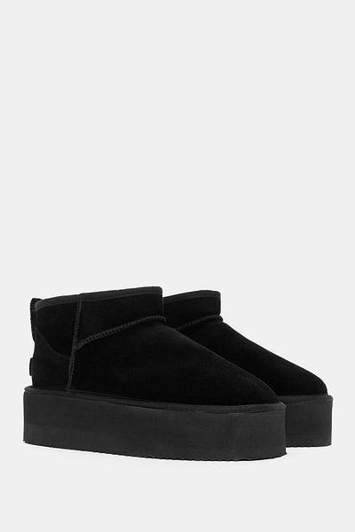 Bestyle Brand Women's Black Thick Soled Real Suede Leather Boots with Fur Inside