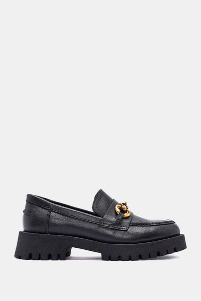 Bestyle Pamela Women's Black Real Leather Buckle Detailed Loafer