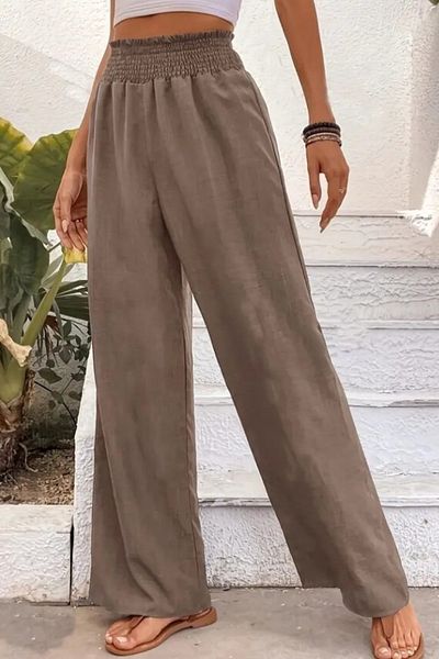 ESSFASIHON Ψηλόμεσο ελαστικό παντελόνι με φαρδύ πόδι