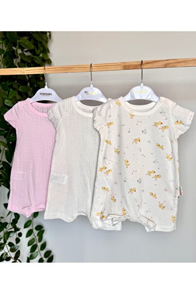 KapsülBebek 100% Organic Cotton 3-Piece Summer Short-Sleeved Unisex Baby Jumpsuit Set – Plain and Patterned