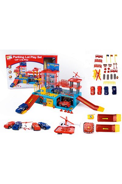 İSP Set Joaca pentru Copii Parcare + Heliport "LikeSmart Parking Lot" cu 4 Masinute Incluse si Elicopter