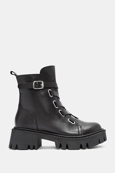 Bestyle Elista Women's Black Banded Real Leather Thick Soled Boots