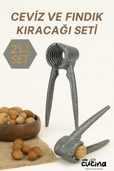 Stile Cucina Walnut and Hazelnut Cracker Set – Stainless Steel, Ergonomic, Suitable for Professional Use