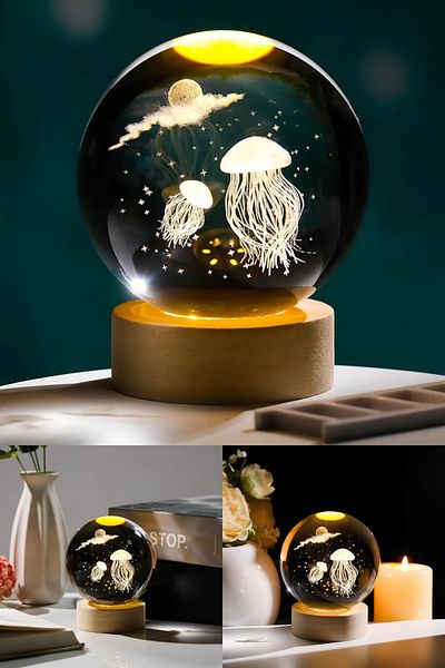Wolawood Premium Crystal Glass Snow Globe 3D Lighted Figurine Lamp Wooden Base Led Decorative USB Gift Set