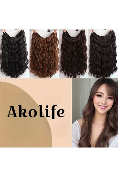 AKOLİFE Dark Brown Water Wave Wide Half Moon Snap Hairpiece - U Part - Extra Dense