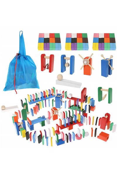 İSP Likesmart Wooden Domino Construction Set, 407 Pieces, Multiple Accessories, Storage Bag