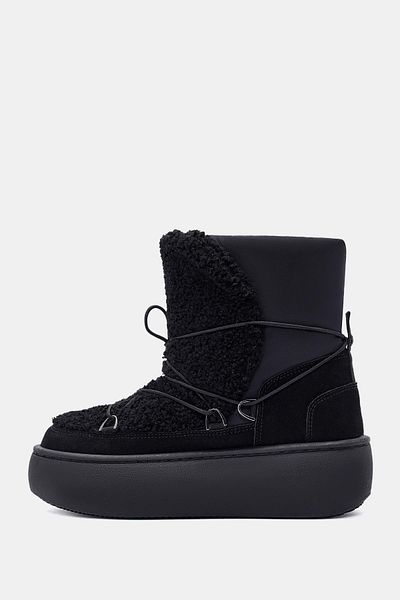 Bestyle Pegix Women's Black Lace Detailed Sheepskin Thick Soled Snow Boots