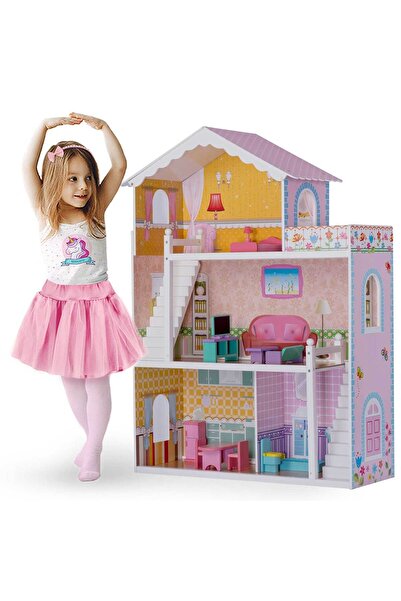 İSP Wooden dollhouse without sharp edges, "ISP LikeSmart RICO830" with 3 floors, 4 rooms