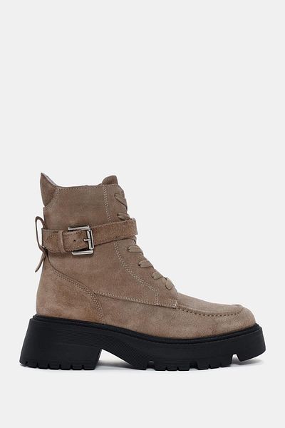 Bestyle Hank Women's Beige Real Suede Leather Buckle Boots