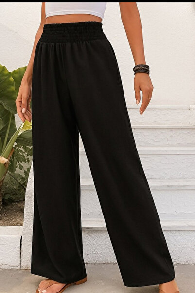 ESSFASIHON Pantaloni largi cu talie înaltă elastice