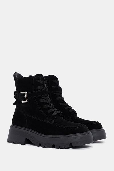 Bestyle Hank Women's Black Real Suede Leather Buckle Boots