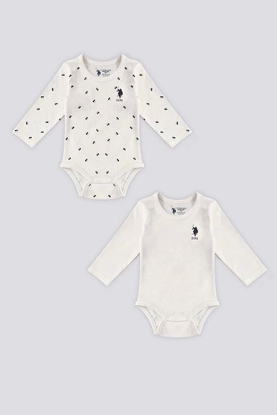U.S. Polo Assn. SET DE 2 BODY CU MANE LUNGHI BEBE FETITA - CREMA/PENTRU MODEL