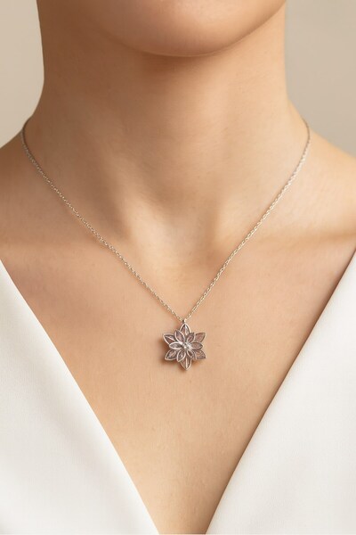 X-Lady Accessories Gümüş Renk Pembe Lotus Çiçeği Kolye Paslanmaz Çelik Kolye ...