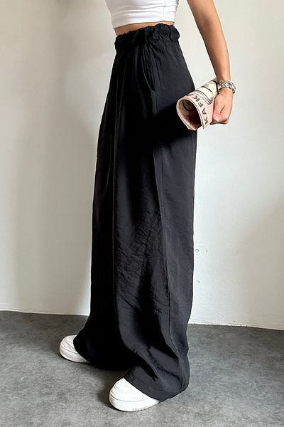 adba style Elastic Waist Parachute Fabric Loose Cut Palazzo Women's Trousers 4017