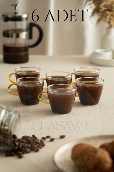 clasavm طقم زجاجات شاي اسبريسو قهوة زين من الزجاج الشفاف مكون من 6 قطع 110 مل - تصميم عصري وأنيق |   6 أكواب