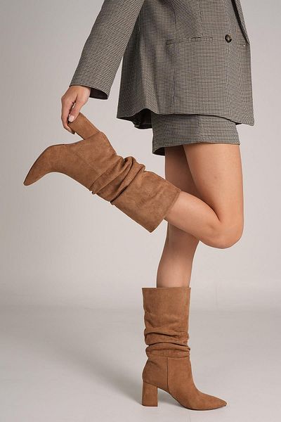 Bestyle Luna Women's Camel Pointed Toe Thick Heeled Boots