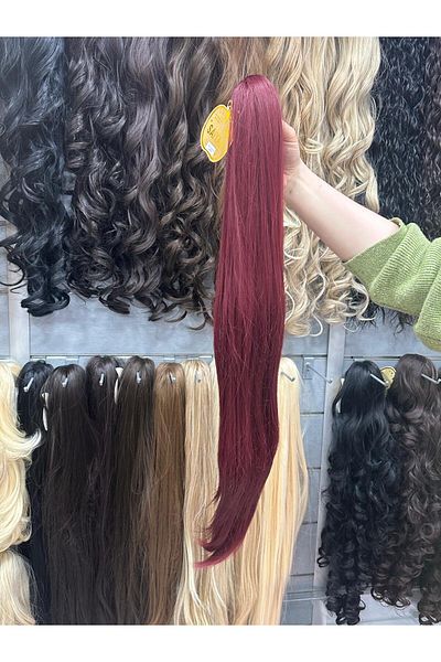 AKOLİFE Red Buckle Straight Long Ponytail Hairpiece Fake Hair - Human Hair Texture