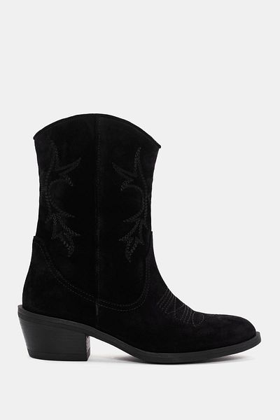 Bestyle Sam Women's Black Real Suede Leather Western Boots