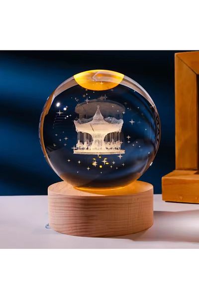 Wolawood Premium Crystal Glass Snow Globe 3D Lighted Figurine Lamp Wooden Base Led Decorative USB Gift Set