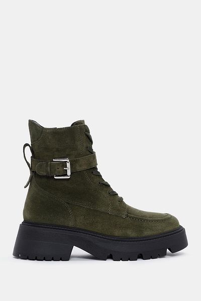 Bestyle Hank Women's Khaki Real Suede Leather Buckle Boots