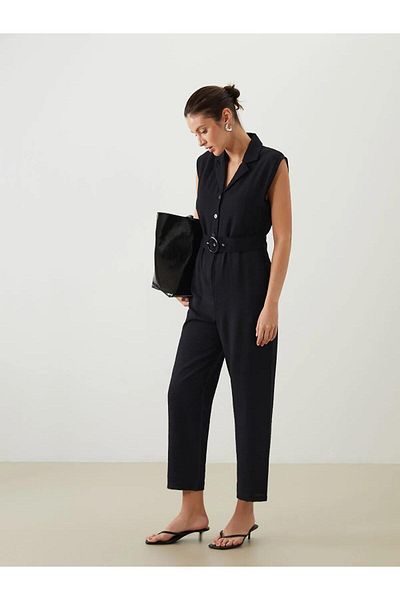 LC Waikiki Lcwaikiki Classic Shirt Collar Belted Women's Jumpsuit (S5)