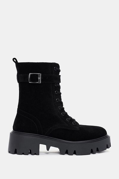 Bestyle Bronk Women's Black Real Suede Leather Boots Thick Soled Boots