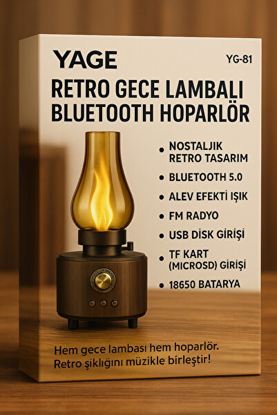 laci shop Retro Gece Lambalı Bluetooth Hoparlör