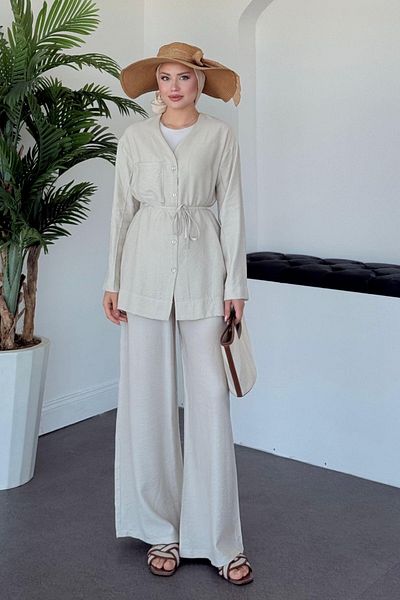 Vent Women's Summer Double Suit – Belted Shirt & Wide Leg Pants