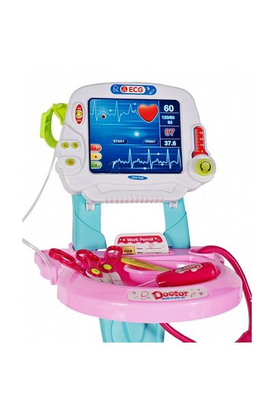 MalPlay Set medical pentru fete, MalPlay, Ecograf cu sunete si lumini, accesorii incluse, Roz