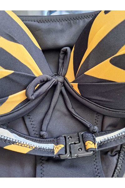 TooHot Women's Black Mustard Detailed Push-Up Patterned Bikini Set