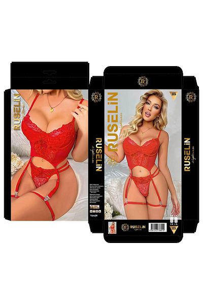 Pi Giyim Stylish Garter with Lace Detail Red