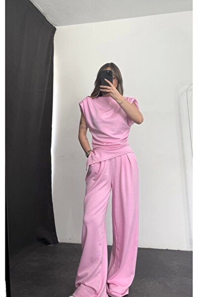 nona butik Costum drapat asimetric - roz