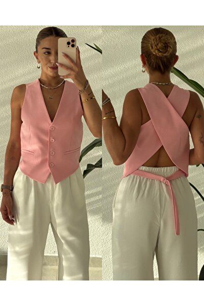 pelish Arkası Çapraz Dekolteli Yelek