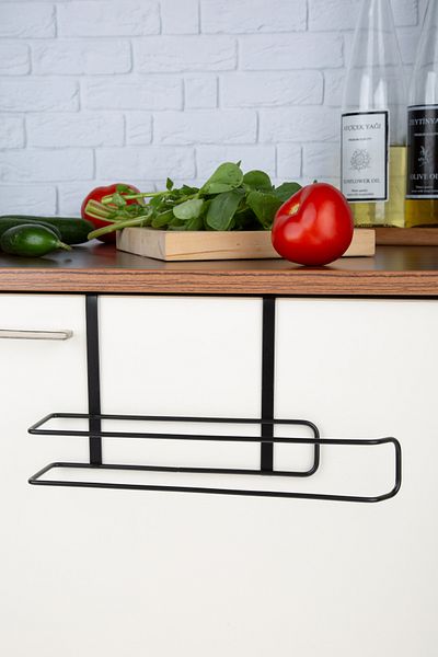 UG Home Черен държач за кухненска хартия, държач за кухненска хартия със закачалка, държач за салфетки