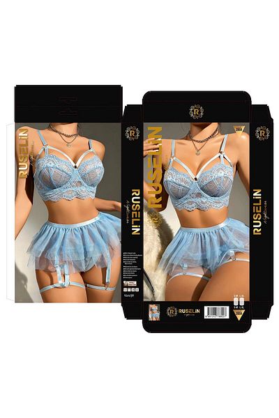 Pi Giyim Stylish Garter with Lace Detail Blue