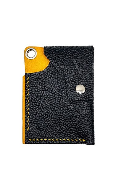 Natty Pell Handmade Wallet Natty Pell in Black Leather with Yellow Stitching
