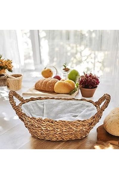 STOREMAX Deconox Handmade Natural Wicker Handle Multi-Purpose Decorative Oval Basket, Wicker Handle Bread Basket (27