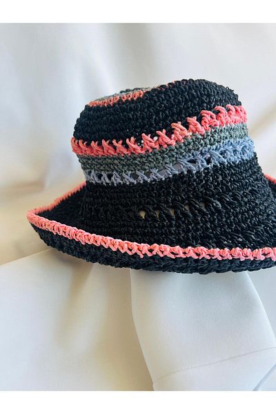 ESDE Colorful Black Hand Knitted Straw Hat