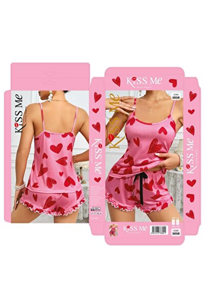 PİERLES Λεπτομερές κομψό γυναικείο νυχτικό σετ ροζ 3