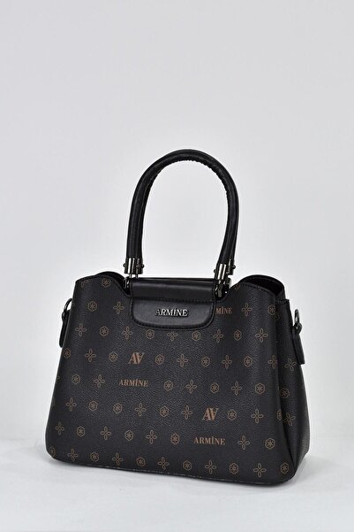 Armine Zippered Modern Printed Shoulder Bag Black