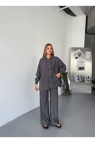 Ahsenbutik Women's Zippered Hooded Casual Model Summer Suit