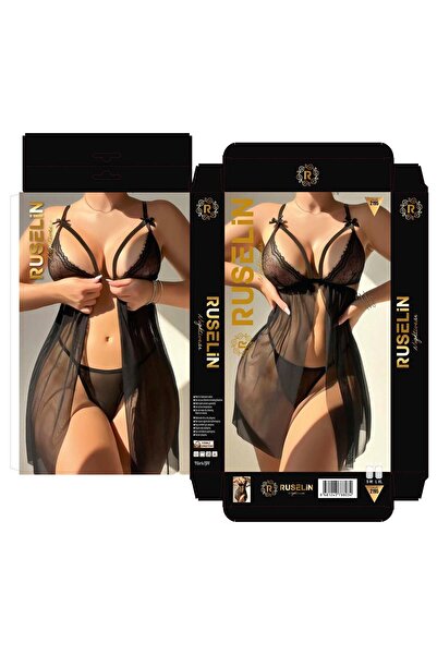 PİERLES Dantel Detaylı Şık Kadın Gecelik Siyah 8