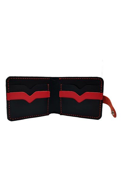 Natty Pell Handmade Men's Wallet Natty Pell Leather Black/Red Thread