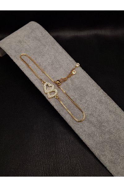 Han Ticarethane Gold Color Stone Nested Heart Model Bracelet