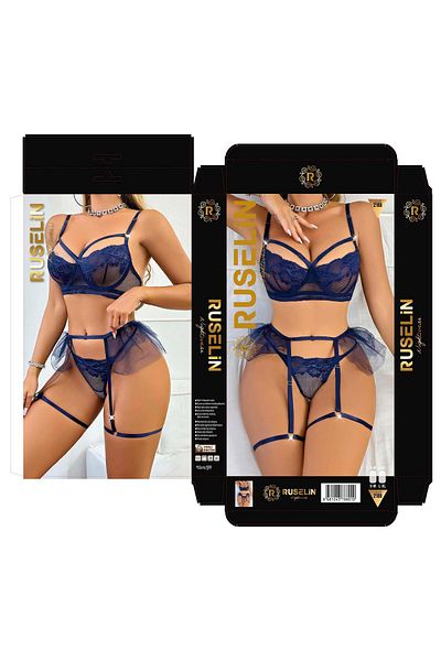 PİERLES Stylish Garter with Lace Detail Navy Blue