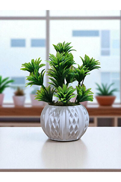 5 Branches Artificial Juicer in Baklava Pattern Concrete Flower Pot (FLOWER POT INCLUDED)