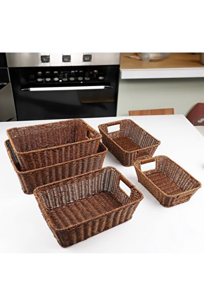 Kosova Çırağan Home Rattan Hasır Örme Organizer Kutu 5 Adet 5Boy