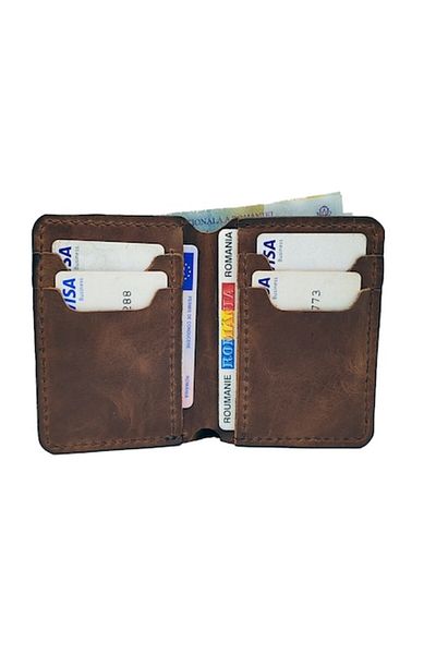 Natty Pell - Men's Slim Wallet in Brown Leather - Handmade, 8 Card Slots and Money Compartme