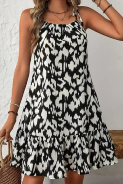 ESSFASIHON فستان فيسكوز نسائي بأكمام قصيرة ورقبة على شكل حرف V