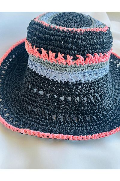 ESDE Colorful Black Hand Knitted Straw Hat